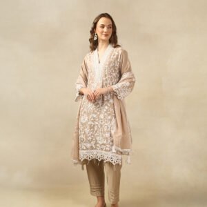 Beige Embroidered Chikankari Suit Set
